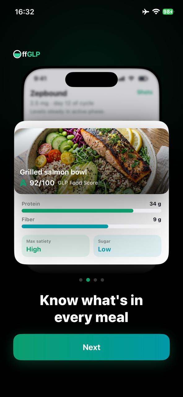 offGLP GLP Food Score for a grilled salmon bowl meal photo